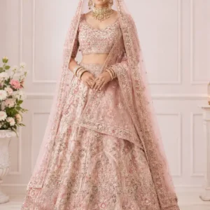 blush rosé bridal lehenga