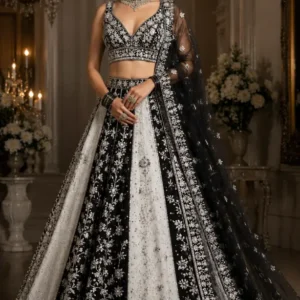 midnight ivory v neck lehenga