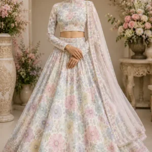 pastel bloom high neck lehenga