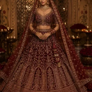 royal garnet bridal lehenga set