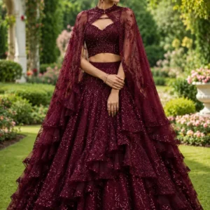 velvet vineyard cape lehenga